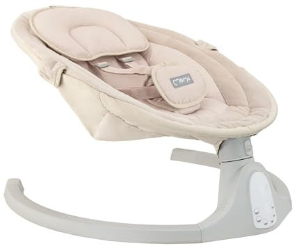 MoMi KENANI SAND Babywippe für Babys bis 9 kg, mit LED-Display, Fernbedienung & Bluetooth für Smartphone, Batterie- oder Stromanschluss, mit 5-Punkt-Sicherheitsgurt, Bügel und Spielzeug