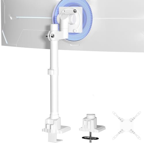 Supporto Monitor Scrivania da 27-57’’, Braccio Monitor, Capacità fino a 27 kg, Altezza Regolabile, Inclinazione, Rotazione, Vesa 75 100 200 mm, Bianco