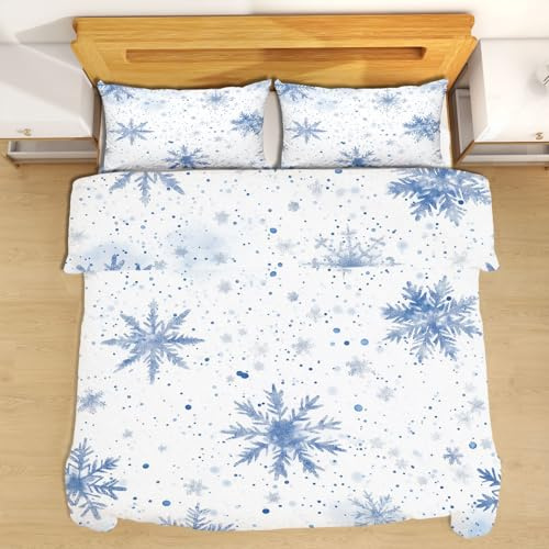 Dpvbffx Schneeflocke Bettdeckenbezug 155x220 Mikrofaser | Aquarell Malerei Wendebettwäsche Bügelfrei 3 Teilig Weich, Wintermotiv Bettwäsche mit Reißverschluss und 2 Kissenbezug 80x80