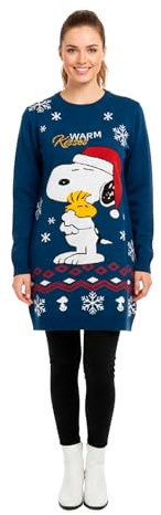 United Labels The Peanuts Snoopy Strickkleid, Blau, Warm Kisses, Winterkleid für Damen, Langarm Kleid, Weihnachtskleid