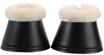 Merauno® Faux Fur Bell Boots Fleece Trim Over Reach Boots Jumping Bells (XL, Beige Black)