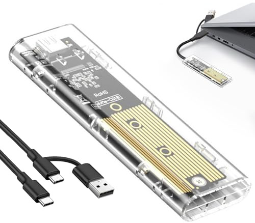 Case SSD M.2 NVMe USB 3.1 Gen2 10Gbps, Case Esterno Trasparente USB-C | SSD PCIe M-Key 2230 2242 2260 2280, Adattatore M2 NVMe con UASP TRIM Plug-and-Play Compatibile con Windows Mac Linux Android