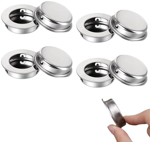 ZenithQuest 6 Pack Round Recessed Pull Handles, 304 Stainless Steel Brushed Silver Concealed Finger Pulls, Flush Mount Handles for Sliding Doors, Cabinets, Drawers, Wardrobes