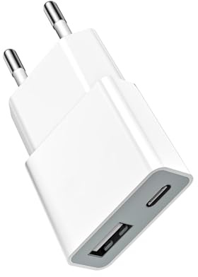 Bestwist 5W USB-Ladegerät – Ultradünner Adapter (5V 1A) mit 2 Ports (USB-C + A) – Kompatibel mit iPhone, eBook-Readern, elektrischen Zahnbürsten, Sony Xperia, Playern & Smartphones – Weiß
