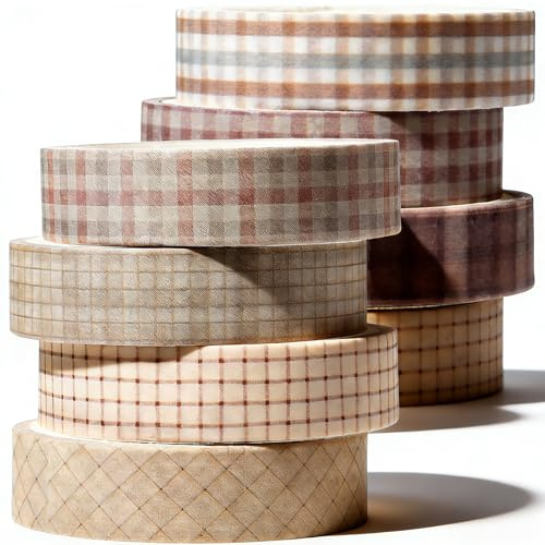 DOPENSPI 8 Rollen Weinlese Washi Tape Set, 1 cm Breit Selbstklebende Washi Tape für Wanddekoration, Masking Craft für Scrapbooking DIY Craft Verpackung(Karomuster)
