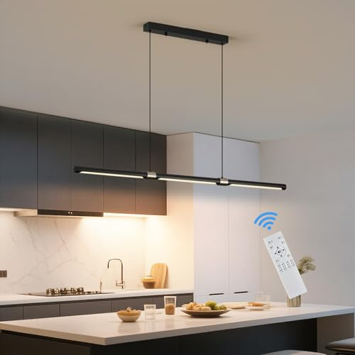 SXHZLY Lampada a sospensione per tavolo da pranzo nera, 100m 35W Lampadario Led Sospensione con telecomando dimmerabile, lampada a sospensione dal design lineare (100cm)