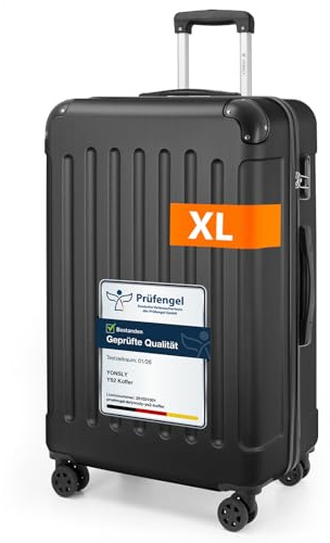 YONSLY Gepäck Suitcase Reisekoffer, Trolley Rollkoffer Handgepäck, Hartschalenreisekoffer mit 360° Lenkrollen, Zahlenschloss, Mehrstufiger Teleskopgriff (XL, Schwarz)