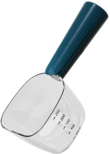 Dog-Cat Food Scoop 1 Cup, Adjustable Pet Food Measuring Cup with Scale -Grade Scoop for Dogs, Rabbit Wet or Dry, Easy to Clean & Accurate Scale (Blue)