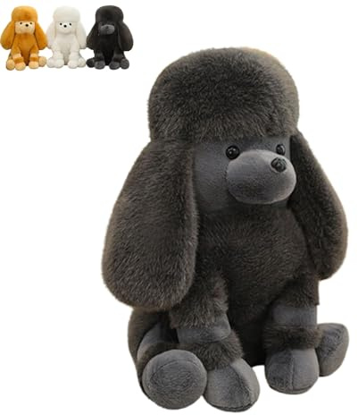 JORCEDI Pudel Plüschtier Kuscheltier Teddy Pudel Plüschtier,Kuschelweicher Hund Kuscheltier Realistisches,Sitzend Plüschhund Plüschtier Welpen Kissen für Kinder (25cm,Schwarz)