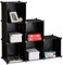 Relaxdays Stufenregal 6 Fächer, Steckregal als Kleiderschrank oder Raumteiler, offenes Regalsystem, schwarz