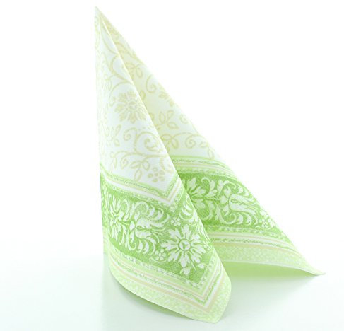 Sovie HORECA Airlaid Serviette LARA in GRÜN, 40 x 40 cm, 1/4 Falz, 50 Stück – saugstark & stoffähnlich - Blütenornamenten - Ideal für Hochzeiten, Jubiläen, Geburtstage