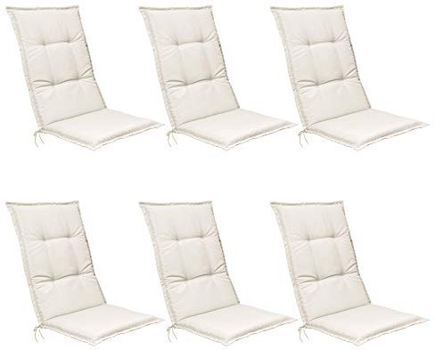 Beautissu 6er Set Hochlehner Auflagen Set Base HL 120x50x6cm Sitzkissen Rückenkissen Stuhlkissen für Gartenstühle Sitzpolster Natur