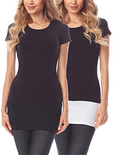 Merry Style Damen Verlängerungsgurt für Hemden T-Shirts Nierenwärmer Minirock MS10-202 2PACK (2Pack-Schwarz/Weiß, 6XL)