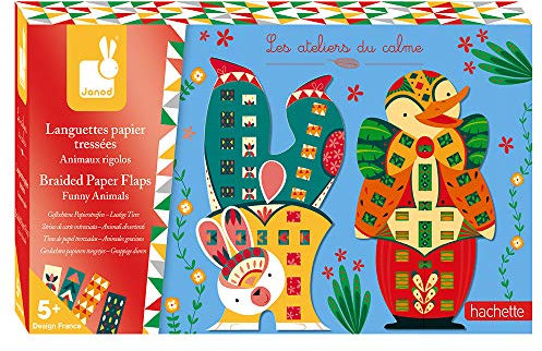 Janod - Coffret Languettes Papier Tressées Animaux Rigolos - Les Ateliers du Calme - Kit Loisir Créatif Enfant - Apprentissage Motricité fine et Concentration - Dès 5 ans, J07881