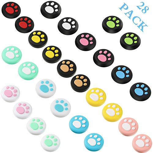 28 gommini di ricambio con simpatico disegno di impronta di gatto, per rivestire la levetta del joystick, in morbido silicone, copertura compatibile con Nintendo Switch, Switch Lite e Joy-Con.
