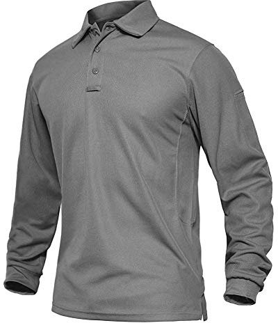 EKLENTSON Golf Long Sleeve Tops for Men Work Polo Shirts Quick Dry Performance Tactical SportsTop Light Grey,XL