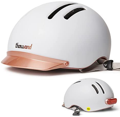 Thousand Chapter MIPS Casque de Vélo pour Adultes - Feu Arrière à LED, Certifié pour la Sécurité à Vélo, Léger et à Profil Bas, Unisexe, Système PopLock