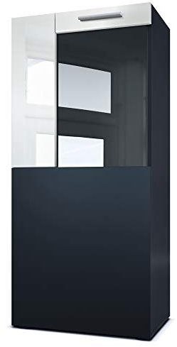 Vladon Stand-/Hänge Vitrine Movie, Schwarz matt/Weiß Hochglanz - Moderne Glasvitrine - (BxHxT): 50,5 x 111 x 32,5 cm