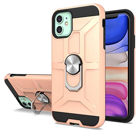Cuoqing iphone 11 Case, Military Grade Heavy Duty Armor Shockproof Protection Phone Cases Cover with Magnetic Ring Kickstand for iphone 11,Rose Gold