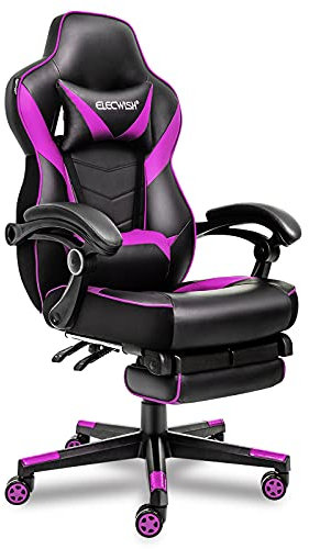 Fullwatt Video Racing Gaming Chair - with Footrest for Adults PU Leather High Back Adjustable Chairs Swivel Office Desk Chair with Lumbar,Headrest (purple)