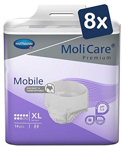MoliCare Premium Mobile Einweghose: Diskrete Anwendung bei Inkontinenz für Frauen und Männer; 8 Tropfen, Gr. XL (130-170 cm Hüftumfang), 8x14 Stück