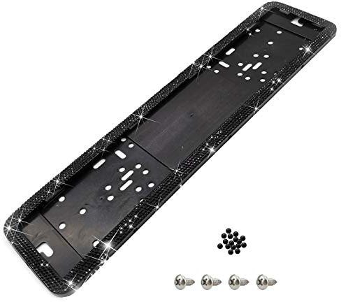 1 X Surrounds License Plate Holder 4 X Screws Holder Frame, For All Cars, Stainless Bling Crystal Rhinestone Plate Holder, Oblong Number Plate Holder, Detachable Number Plate Holder Anti Theft (black)
