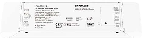 Dimmbares Netzteil, 12 V, 150 W, dimmbar mit Taste N.O. Push Dimmer und Fernbedienung RF 2,4 G, für LED-Streifen 12 V, Skydance PH-150-12
