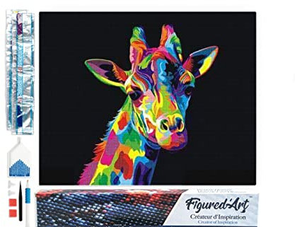 Figured'Art Diamond Painting Erwachsene 40x50cm Ganze Leinwand gerollt Giraffe Pop Art 5D Bilder Eckige Steine - DIY Set Basteln