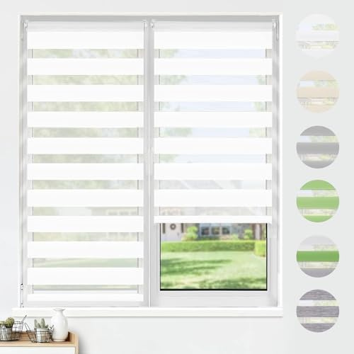 HOMEDEMO Doppelrollo Klemmfix ohne Bohren & mit Bohren, Rollos für Fenster und Tür,95x220cm(Stoffbreite 95cm,Weiß),Duo Rollo Klemmrollo lichtdurchlässig Fensterrollo Sichtschutz