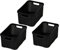 Lot de 3 corbeilles BranQ Home essential design rotin - Taille M 10 l - Plastique PP sans BPA - Noir - 28,8 x 19,7 x 16,2 cm - 3 pièces.