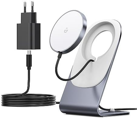 Wireless Charger mit Mag-Safe Ladegerät,iPhone ladestation,induktive ladestation,magnetisch Induktionsladegerät,Kabellos Schnellladegerät kompatibel für iPhone 16/15/14/13/12 Pro Max Plus Grau