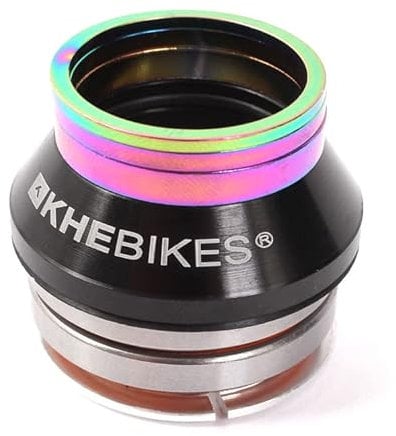 KHEbikes KHE BMX Steuersatz Industriegelagert 7005 Alu Schwarz 82g 3 Oil Slick Spacer Laser