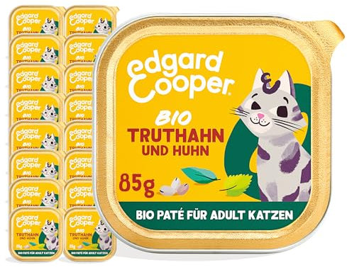 Edgard & Cooper Nassfutter für Katzen, (Bio Truthahn, 85g x 16), Bio, Getreidefrei, voll von frischem Fleisch, natürlichen Zutaten, geeignet für sterilisierte und aktive Katzen, hoher Proteingehalt