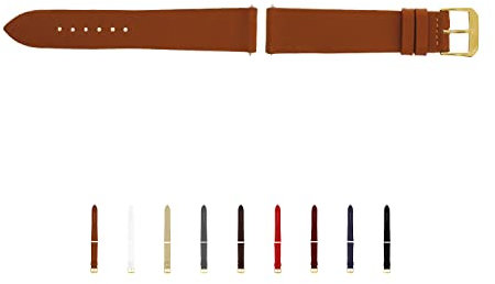 SELVA Uhrenarmband, 14-24 mm, Leder, zum Wechseln, Ersatzarmband für Smartwatch, Made in Germany, Größe:16 mm, Farbe:Cognac mit Goldener Schließe