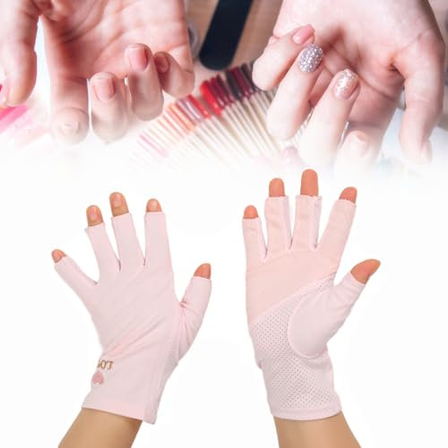 UV Handschuhe Anti-UV Schutz für Gel-Nagel-Lampen-Maniküre- UV-Schutz Dehnbare Atmungsaktive Fingerlose Nagel Pflege Nagel-Lampen Maniküre Handschuhe für Den Heimsalon(Rosa)