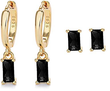 Ohrringe Gold mit schwarzem Tropfen, Ohrringe Gold Set für Frauen Schwarz Ohrstecker Set Hypoallergene Schmuck für Mädchen und Männer 2Pairs