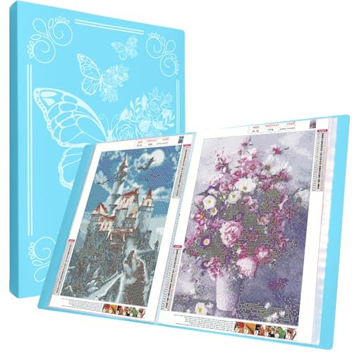 SPOKKI Diamond Painting Pictures Album, A3 Diamond Painting Folder for Storage Diamond Painting Pictures with 60 Sheets, Diamond Painting Accessories(Blue)