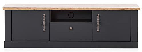 Lomadox Lowboard TV-Schrank TV-Board Landhaus in anthrazit mit Wotan Eiche Nb., B/H/T ca. 158/51/45 cm