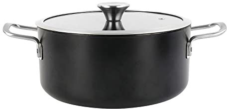 Magefesa Ares cacerola 24 cm con revestimiento antiadherente bicapa reforzado con esmalte exterior color negro mate y herrajes de inox satinados con tapa plana de vidrio