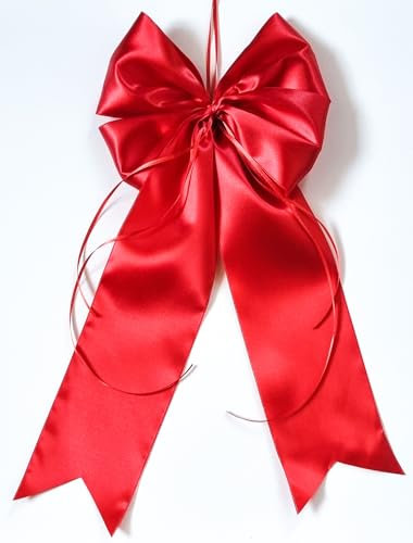 CaPiSo 20 x 40 cm Große Rote Satin-Doppelschleife ohne Basteln Schleife Geburtstag Weihnachtsschleife Weihnachten Hochzeit Doppelschleife Satinschleife (Rot End 02)