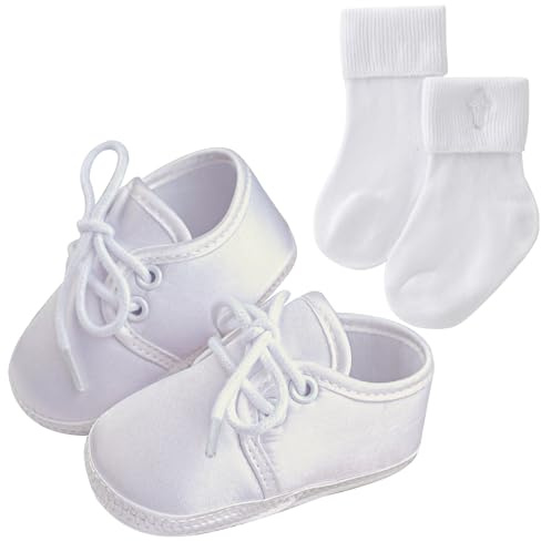 Booulfi Baby Jungen Schuhe Neugeborene Wihte Schuhe für Kleinkind Taufe Schuhe und Socken Set, 0-3M