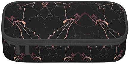 ASEELO Black Rose Gold Marble Pencil Case Big Capacity Pen Pouch,Large Storage Pen Bag Durable 3 Compartment