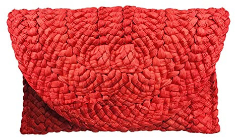 Silunma2021 Women's Envelope Rattan Woven Handbag Casual Purse Clutch Evening Bag Straw Knotted Summer Beach bag (Red-1PC)