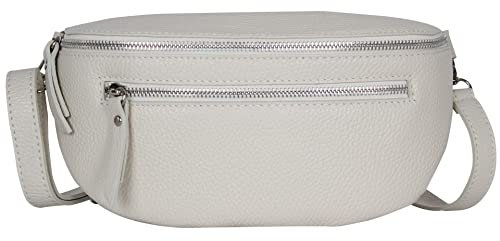 AmbraModa GLX2 - Damen Herren Unisex kleine Hüfttasche Gürteltasche Bauchtasche Umhängetasche aus Echtleder (Beige Creme)