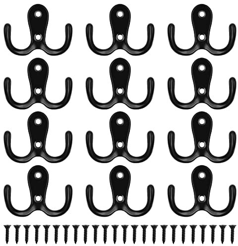 Naseom Kleiderhaken, 12 Stück Doppelhaken zum Schrauben, Garderobenhaken Vintage, Haken Garderobe Doppelt Wandhaken Retro Haken Wand Metall Kleiderhaken Vintage, für Badezimmer Küche Bad Schrank