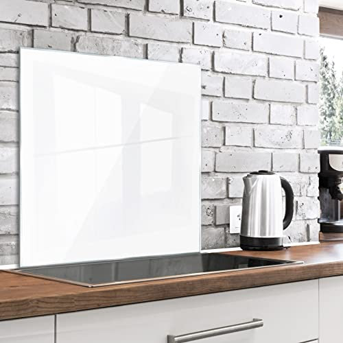 murando Spritzschutz Glas für Küche 80x80 cm Küchenrückwand Küchenspritzschutz Fliesenschutz Glasbild Dekoglas Küchenspiegel Glasrückwand Weiss f-A-10148-aq-a