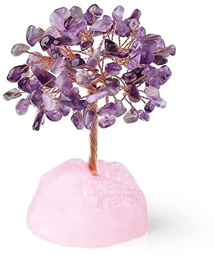 XIANNVXI Kristalle Lebensbaum Deko Feng Shui Amethyst Kristallbaum Rosenquarz Trommelsteine Basis Natürlicher Edelsteine Steine Deko Tree of Life Bonsai Baum Dekoartikel Glück Reiki