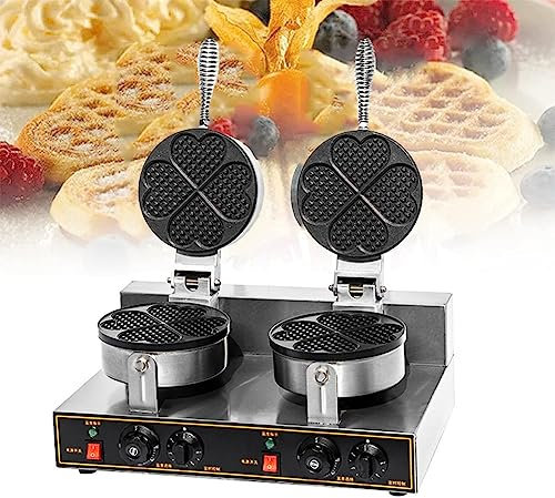 Commercial Waffle Maker, Double-Headed Waffle Griddle Iron, Nonstick Plates Heart Shaped Waffle Machine, for Home Restaurant Dessert Shop Snack Bar