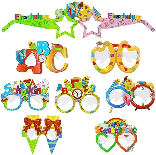Bomtop 24 Stück Einschulung Deko junge/mädchen, Alles Gute Zum Schulanfang Brille, Schulanfang geschenke, Party Photo Booth Requisiten, Schulanfang deko, Einschulung Partybrillen, Deko einschulung