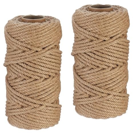 Relaxdays Spago di Iuta 6 mm, 2 Rotoli Juta 50 m ciascuno, Corda Ecosostenibile per Artigianato, Imballaggio, Marrone